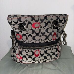 Coach (PROJECT BAG) Canvas Shoulder Bag in Black, Red & grayish color